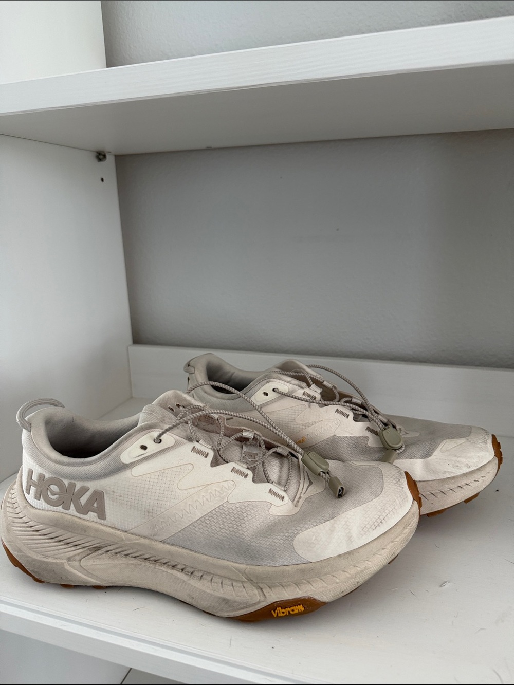 Hoka women’s  Shoes in Light Gray with Gum Outsole